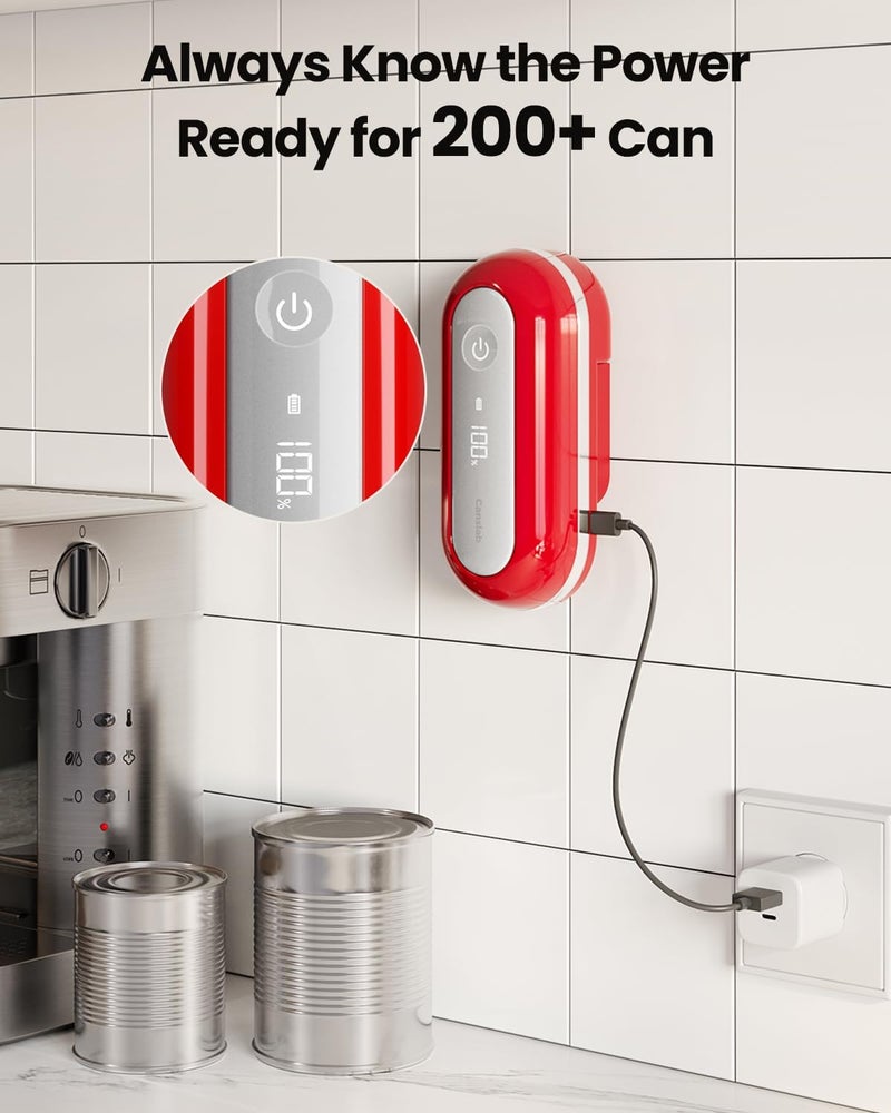 Canslab RETRO Electric Can Opener, Auto-Stop One-Touch Operation, USB Rechargeable with LED Battery Track, Side Cut Smooth Edge Can Opener for Seniors with Arthritis, Wall-Mountable Small Size, Red - Image 4